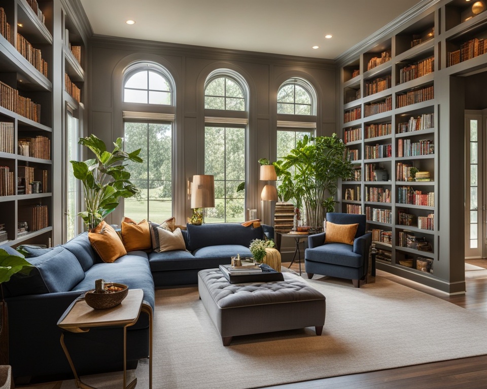 Home Library with Wall Shelving Units