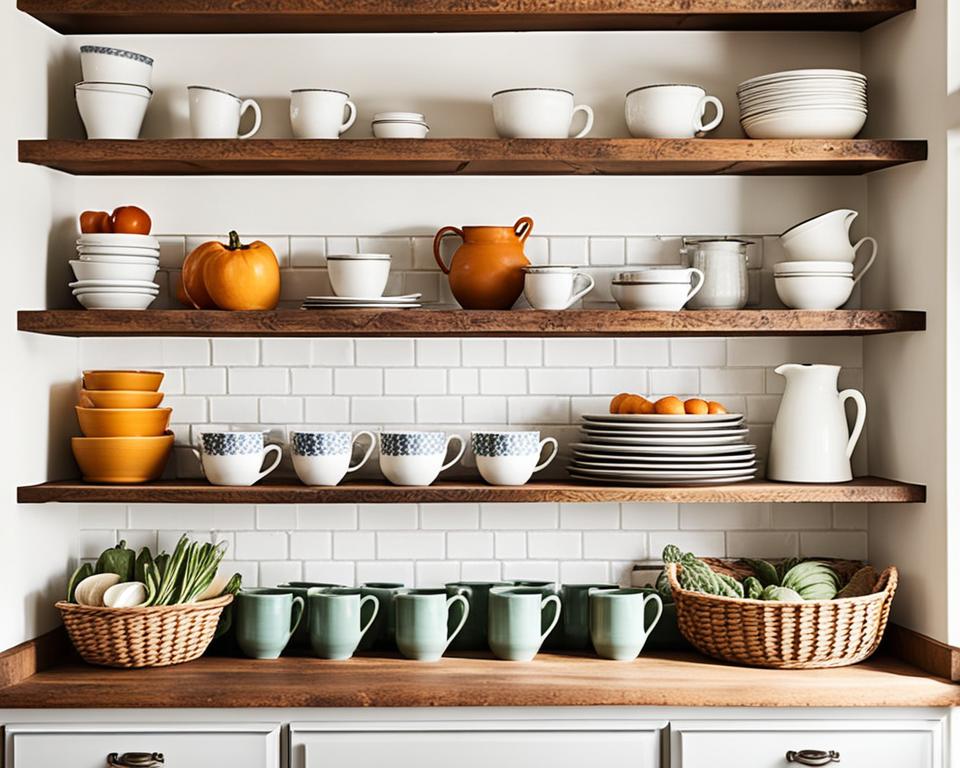 Open shelving in farmhouse kitchen