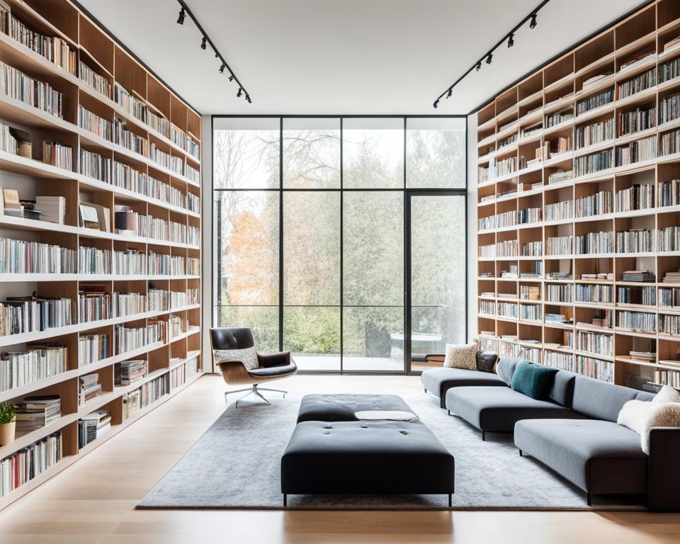 modern home libraries with shelving units