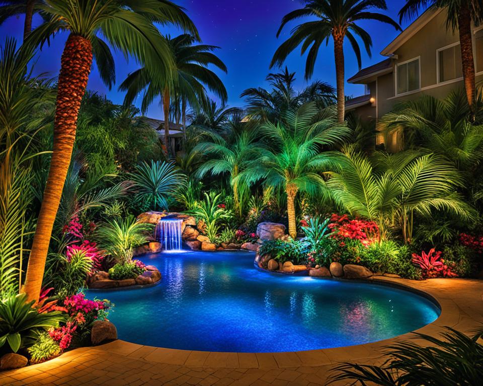 poolside tropical garden lighting