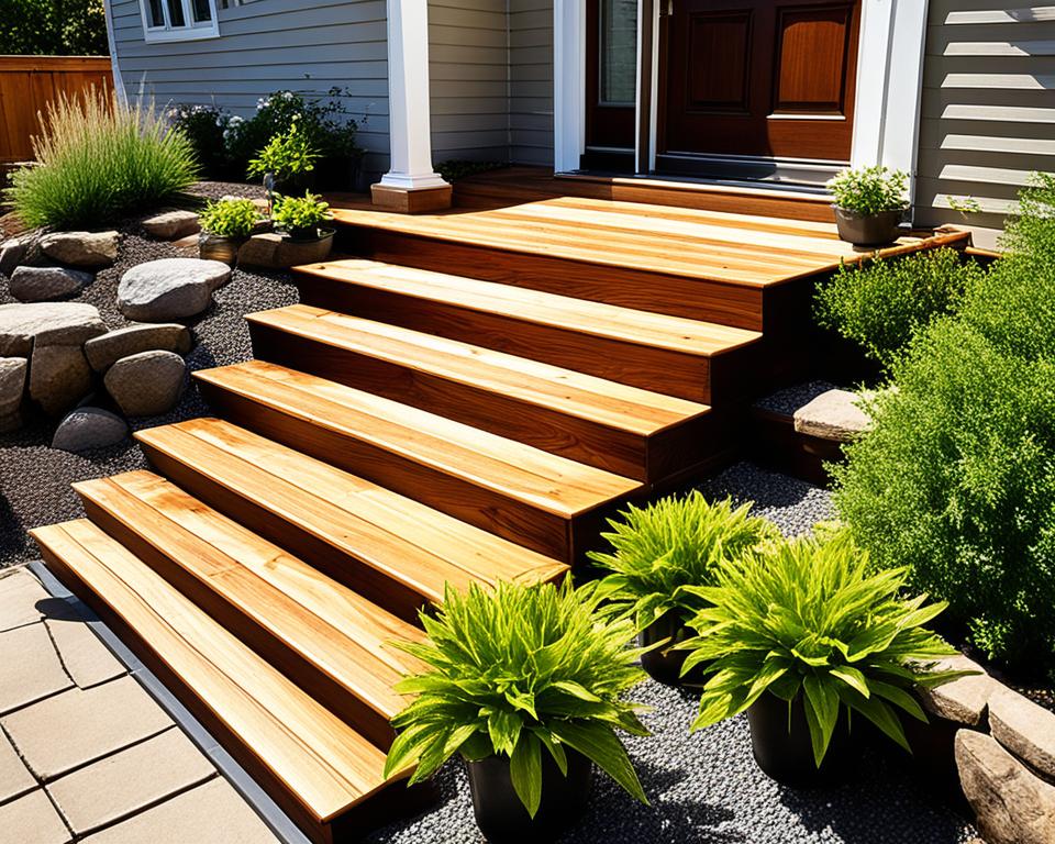 wood backdoor steps to patio