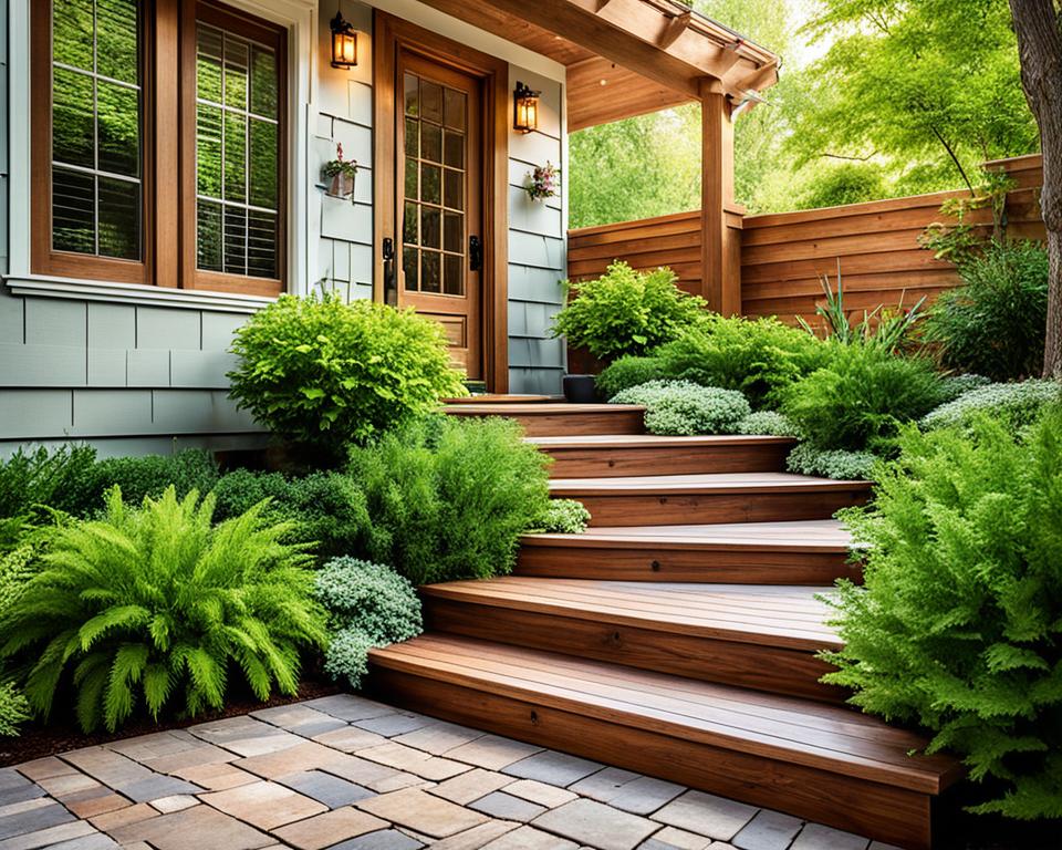 wood backdoor steps to patio